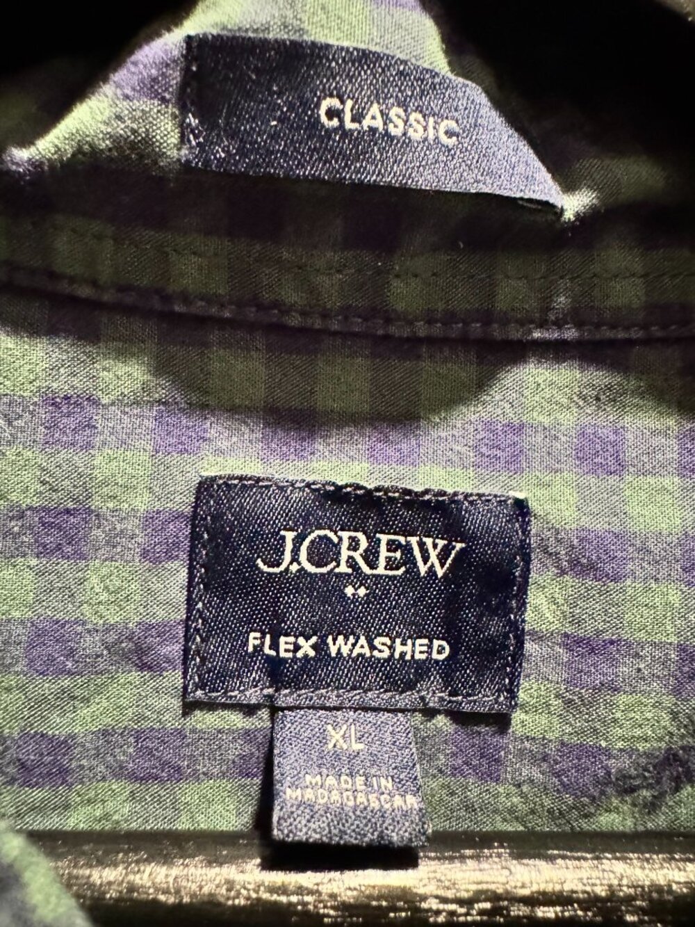 J.Crew Flex Washed Classic Fit Men’s XL Green Navy Gingham Shirt
